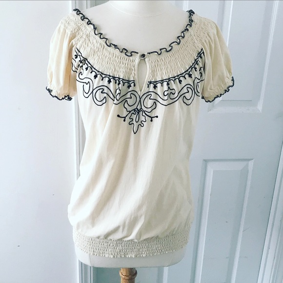 Lucky Brand Tops - Lucky Brand Embroidered Peasant Top